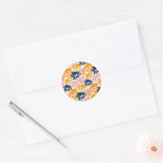 Waterverf Retro bloemenpatroon Ronde Sticker (Envelop)