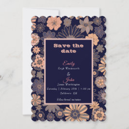 waterverf retro blush roze marineblauw bloemig save the date