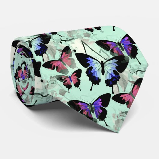Waterverf Retro Butterflies Wing Thema Stropdas (Opgerold)