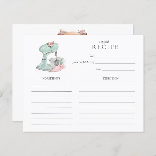 Waterverf Retro Cake mixer baking Recipcard (Voorkant / Achterkant)