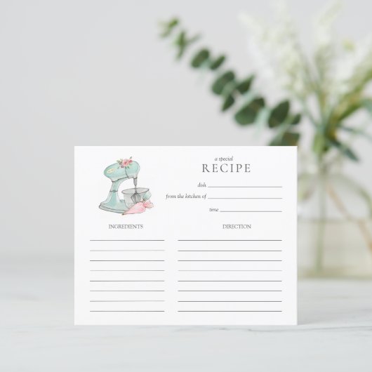 Waterverf Retro Cake mixer baking Recipcard (Staand voorkant)