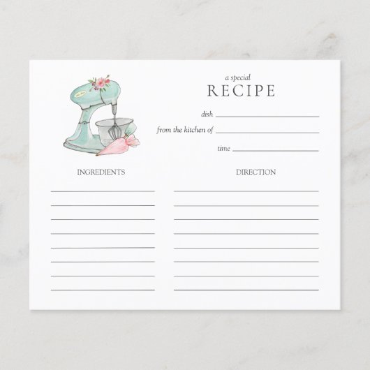Waterverf Retro Cake mixer baking Recipcard (Voorkant)