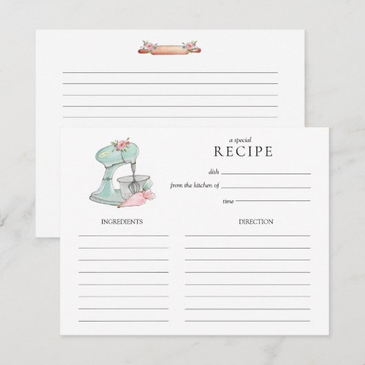Waterverf Retro Cake mixer baking Recipcard Kaart (Voorkant / Achterkant)