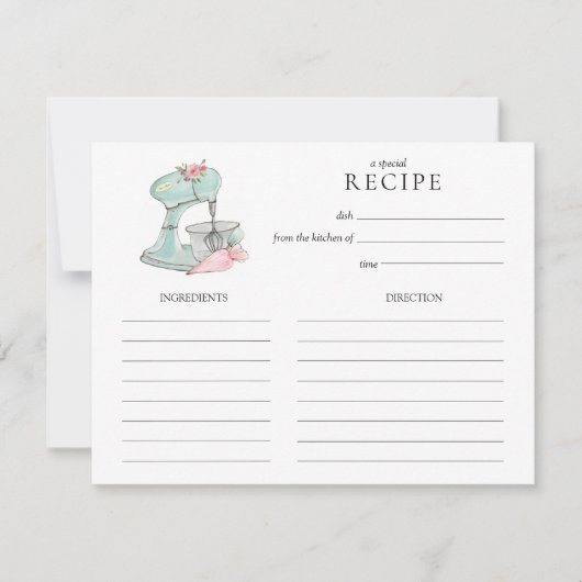 Waterverf Retro Cake mixer bakrecept kaart (Voorkant)