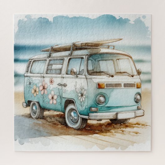 Waterverf Retro Campervan met Surfboard Legpuzzel (Verticaal)