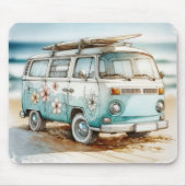 Waterverf Retro Campervan met Surfboard Muismat (Voorkant)