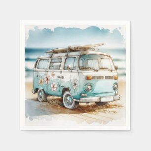 Waterverf Retro Campervan met Surfboard Servet