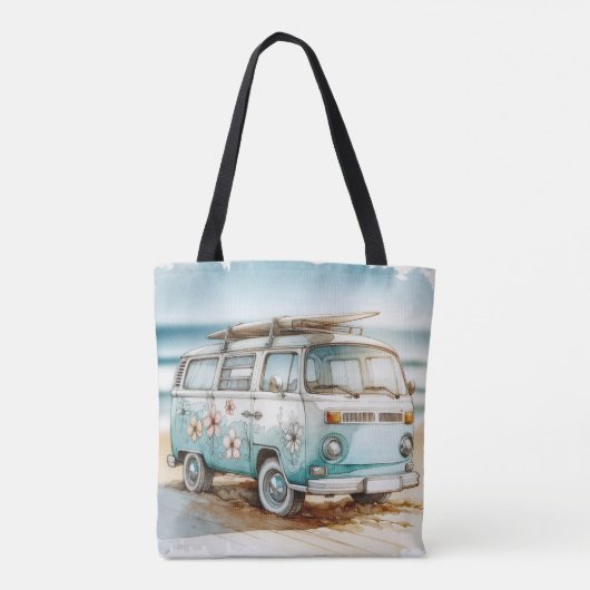 Waterverf Retro Campervan met Surfboard Tote Bag (Achterkant)