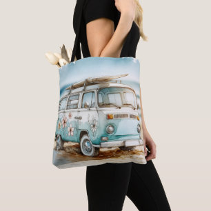 Waterverf Retro Campervan met Surfboard Tote Bag