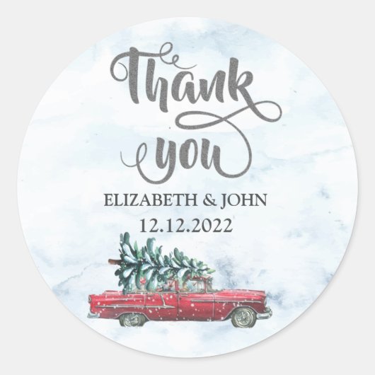 Waterverf Retro Car Pine Tree Dank u Ronde Sticker (Voorkant)