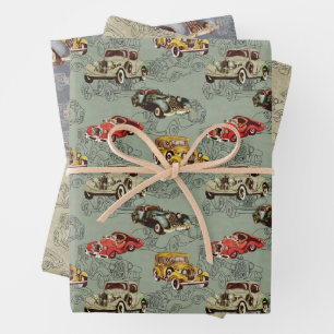 Waterverf Retro Cars-patroon Inpakpapier Vel