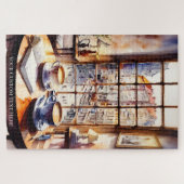 Waterverf Retro City Coffee Lover Puzzel (Horizontaal)