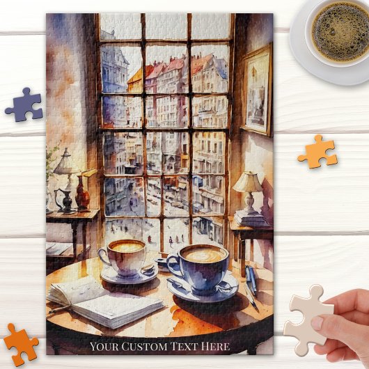 Waterverf Retro City Coffee Lover Puzzel Legpuzzel