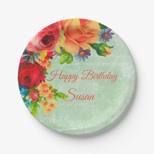 Waterverf Retro Garden-evaluatie Papieren Bordje (Voorkant)