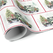 Waterverf Retro Groene Vrachtwagen in Sneeuwvlokke Cadeaupapier (Rol Hoek)