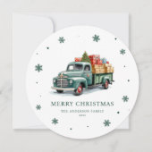 Waterverf Retro Groene Vrachtwagen Merry Christmas Feestdagenkaart (Voorkant)
