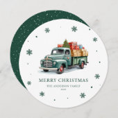 Waterverf Retro Groene Vrachtwagen Merry Christmas Feestdagenkaart (Voorkant / Achterkant)
