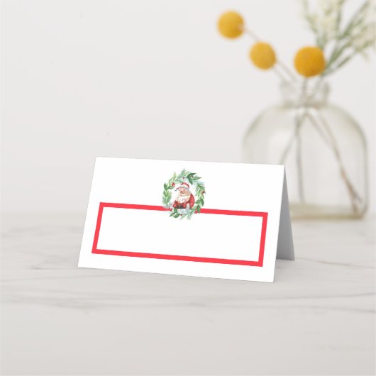 Waterverf Retro Kerstman Rood Geruit Kerstmis Plaatskaartje (Voorkant)