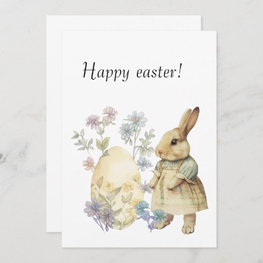 Waterverf retro paasei en bunny kaart (Voorkant / Achterkant)