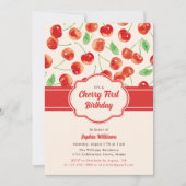 Waterverf Retro Red Cherry Eerste 1e Verjaardag Kaart (Voorkant)