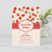 Waterverf Retro Red Cherry Eerste 1e Verjaardag Kaart (Staand voorkant)