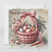 Waterverf retro rieten mand met pastelkleurige eie feestdagenkaart (Voorkant)