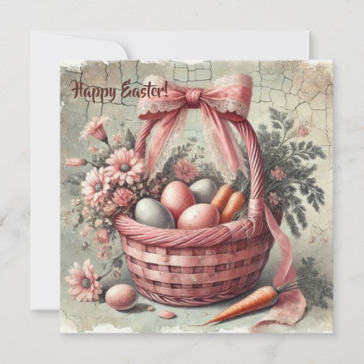 Waterverf retro rieten mand met pastelkleurige eie feestdagenkaart (Voorkant)