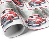 Waterverf retro rode truck in de winter Bossen Cadeaupapier (Rol Hoek)