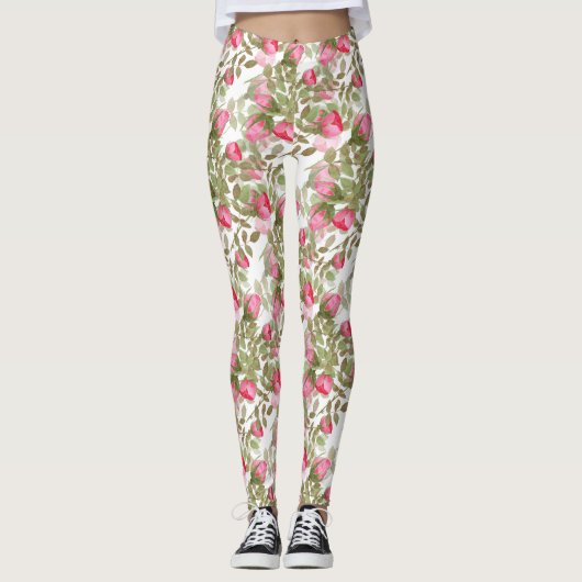 Waterverf  retro roze rozen bloemen bloemen bloeme leggings (Voorkant)
