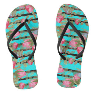 Waterverf  retro roze rozen bloemen bloemen bloeme teenslippers