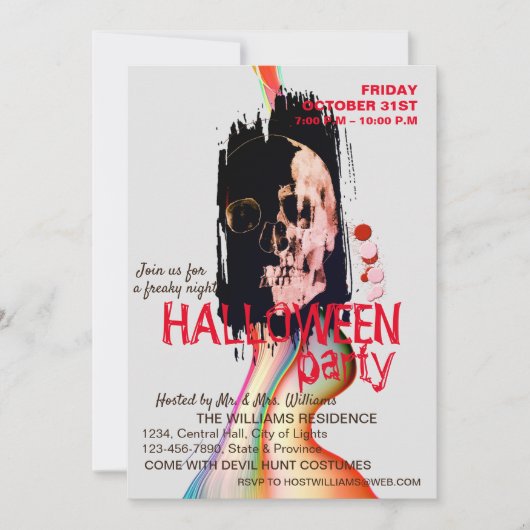 Waterverf Retro Skull Skeleton Halloween Art Kaart (Voorkant)