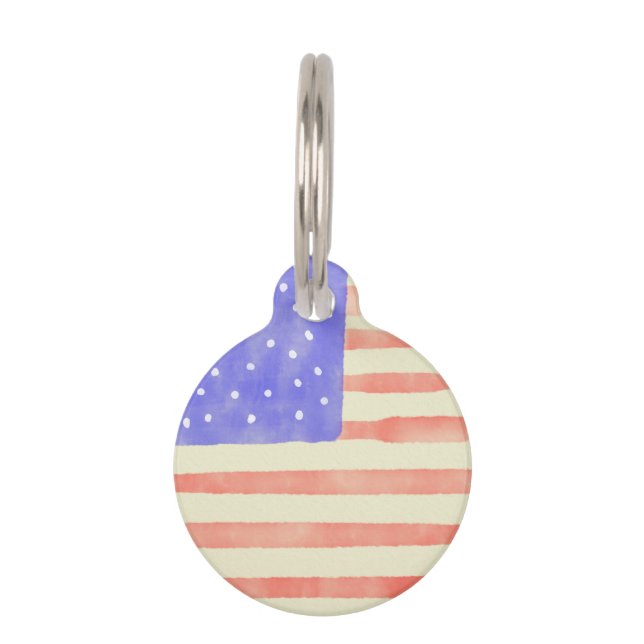 Waterverf reustisch Amerikaanse vlag personalisere Huisdierpenning (Voorkant)