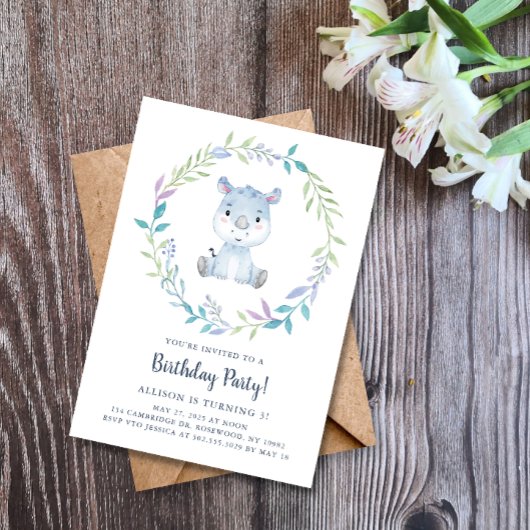 Waterverf Rhino Birthday Kaart