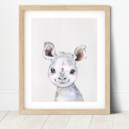 Waterverf Rhino Safari Nursery Art Print