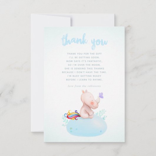 Waterverf Rhino Unicorn Baby Boy Shower Bedankkaart (Voorkant)