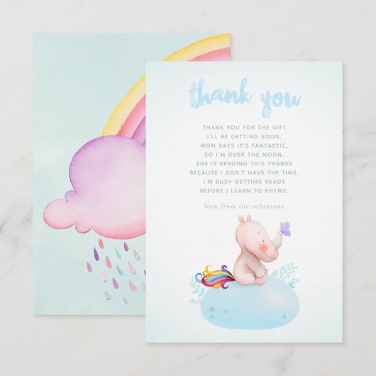 Waterverf Rhino Unicorn Baby Boy Shower Bedankkaart (Voorkant / Achterkant)