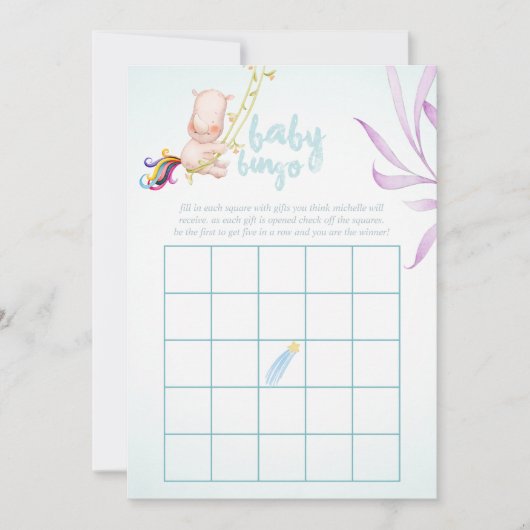 Waterverf Rhino Unicorn Baby Boy Shower Bingo Kaart (Voorkant)
