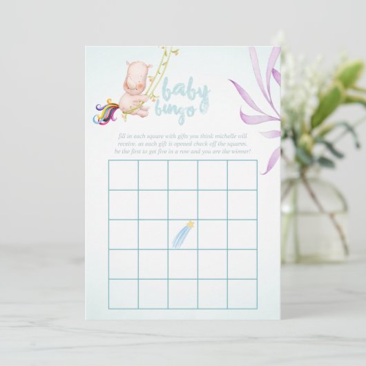 Waterverf Rhino Unicorn Baby Boy Shower Bingo Kaart (Staand voorkant)