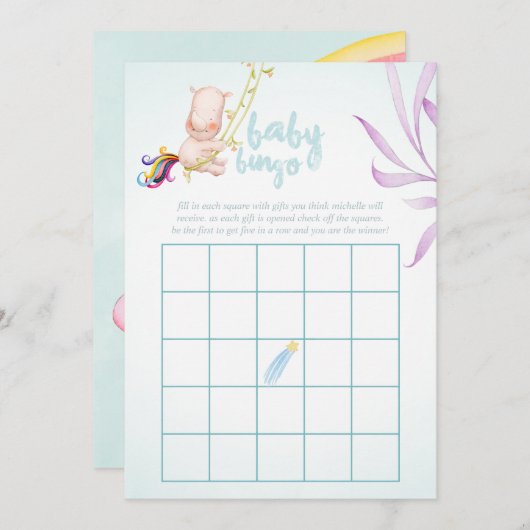 Waterverf Rhino Unicorn Baby Boy Shower Bingo Kaart (Voorkant / Achterkant)