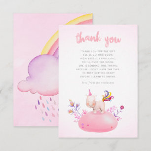 Waterverf Rhino Unicorn Baby Girl Shower Bedankt Kaart