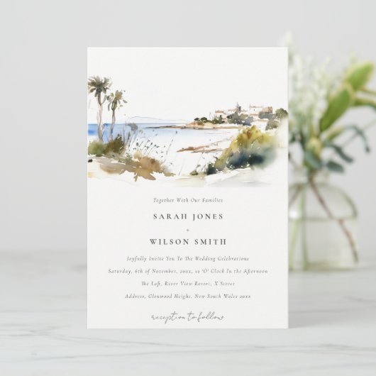 Waterverf Rhode Island Verenigde Staten bruiloft Kaart (Staand voorkant)