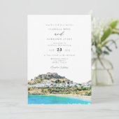 Waterverf Rhodes Greece Beach Skyline Wedding Kaart (Staand voorkant)