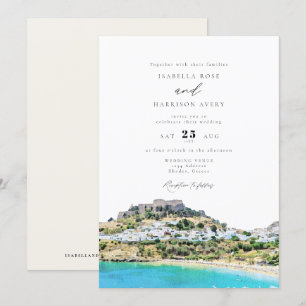 Waterverf Rhodes Greece Beach Skyline Wedding Kaart