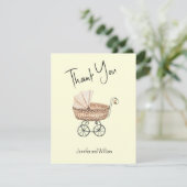 Waterverf Rieten Baby Buggy Baby shower Bedankkaart (Staand voorkant)