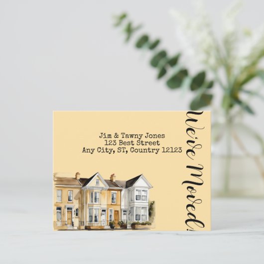 Waterverf rij huizen Adreswijziging Briefkaart (Staand voorkant)