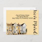 Waterverf rij huizen Adreswijziging Briefkaart (Voorkant / Achterkant)