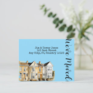 Waterverf rij huizen Adreswijziging Briefkaart