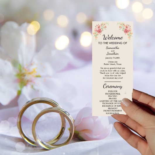Waterverf Ring of Flowers op Beige Programma Kaart