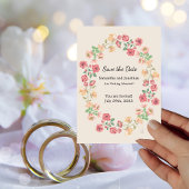Waterverf Ring of Flowers op Beige Save the Date Kaart