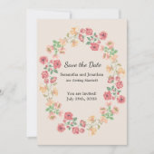 Waterverf Ring of Flowers op Beige Save the Date Kaart (Voorkant)